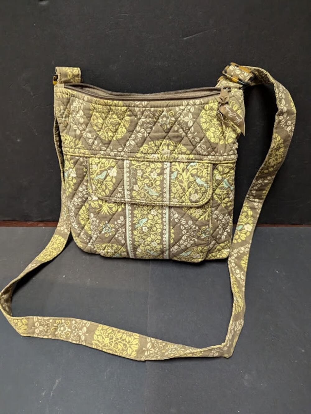 Vera Bradley Sittin in a Tree Sling bag crossbody purse washable Green birds